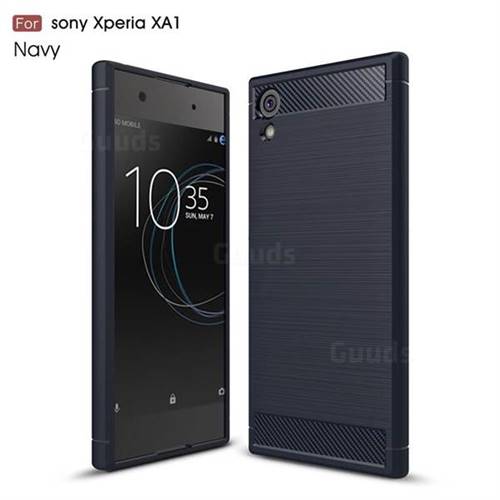 Luxury Carbon Fiber Brushed Wire Drawing Silicone TPU Back Cover for Sony Xperia XA1 (Navy)