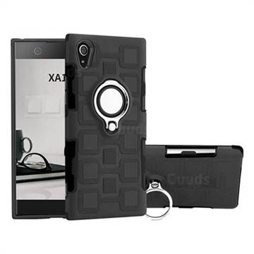 Ice Cube Shockproof PC + Silicon Invisible Ring Holder Phone Case for Sony Xperia XA1 - Black