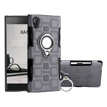 Ice Cube Shockproof PC + Silicon Invisible Ring Holder Phone Case for Sony Xperia XA1 - Gray