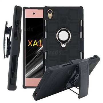 3 in 1 PC + Silicone Leather Phone Case for Sony Xperia XA1 - Black