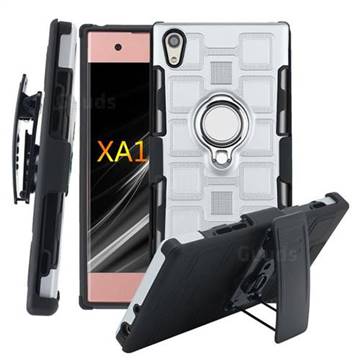 3 in 1 PC + Silicone Leather Phone Case for Sony Xperia XA1 - Silver