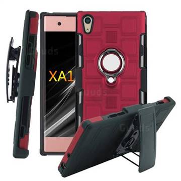3 in 1 PC + Silicone Leather Phone Case for Sony Xperia XA1 - Red