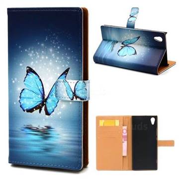 Sea Blue Butterfly Leather Wallet Case for Sony Xperia XA1