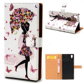 Flower Umbrella Girl Leather Wallet Case for Sony Xperia XA1
