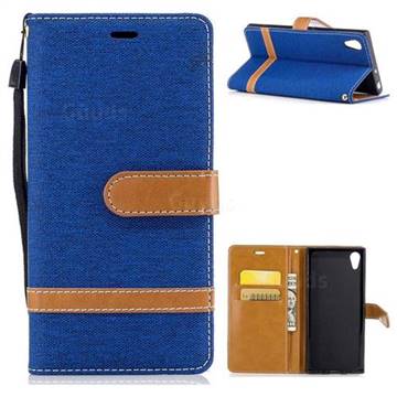 Jeans Cowboy Denim Leather Wallet Case for Sony Xperia XA1 - Sapphire