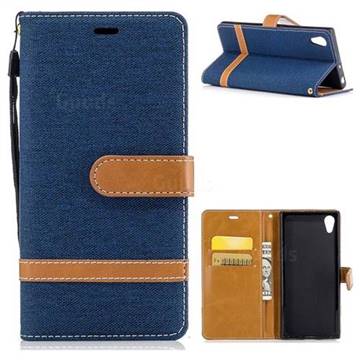 Jeans Cowboy Denim Leather Wallet Case for Sony Xperia XA1 - Dark Blue