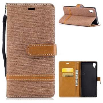 Jeans Cowboy Denim Leather Wallet Case for Sony Xperia XA1 - Brown