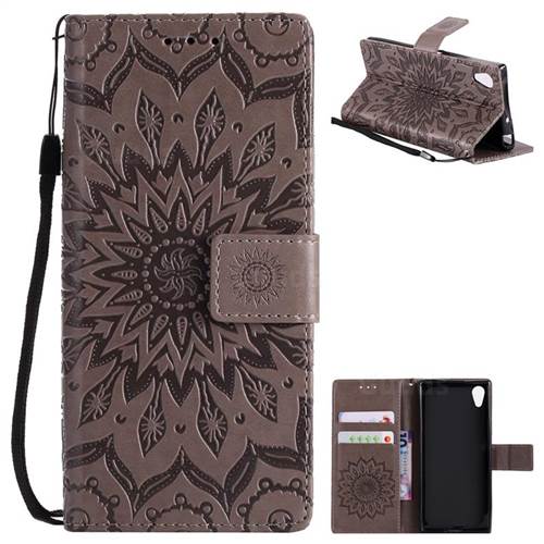 Embossing Sunflower Leather Wallet Case for Sony Xperia XA1 - Gray