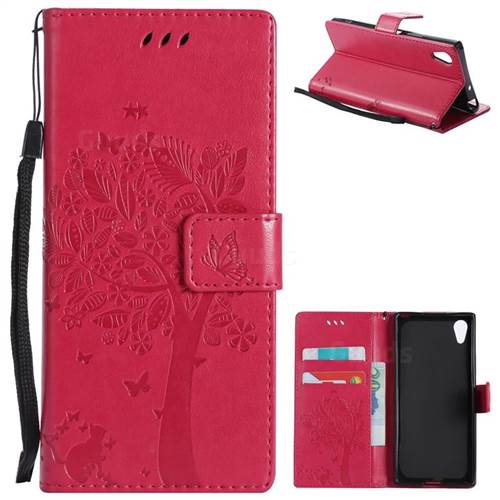 Embossing Butterfly Tree Leather Wallet Case for Sony Xperia XA1 - Rose
