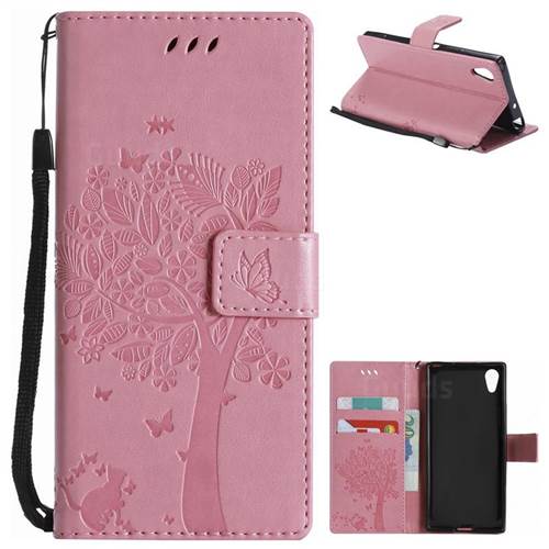 Embossing Butterfly Tree Leather Wallet Case for Sony Xperia XA1 - Pink