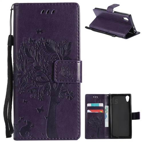 Embossing Butterfly Tree Leather Wallet Case for Sony Xperia XA1 - Purple