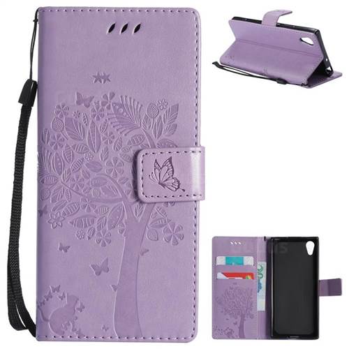 Embossing Butterfly Tree Leather Wallet Case for Sony Xperia XA1 - Violet
