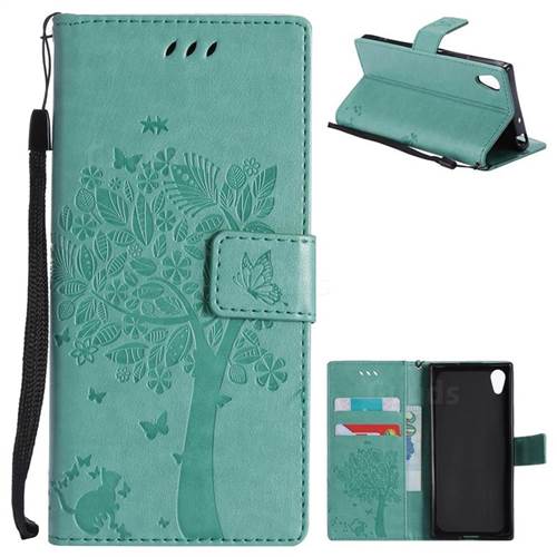 Embossing Butterfly Tree Leather Wallet Case for Sony Xperia XA1 - Cyan