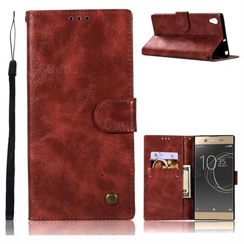 Luxury Retro Leather Wallet Case for Sony Xperia XA1 - Wine Red