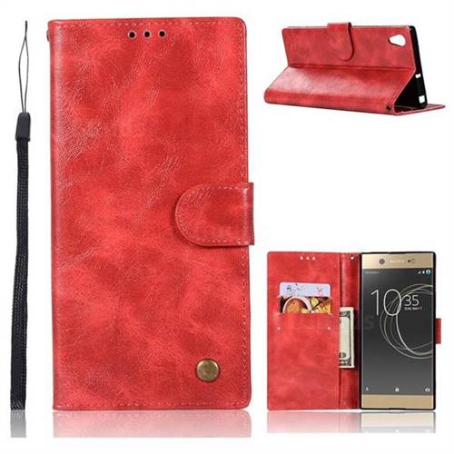 Luxury Retro Leather Wallet Case for Sony Xperia XA1 - Red