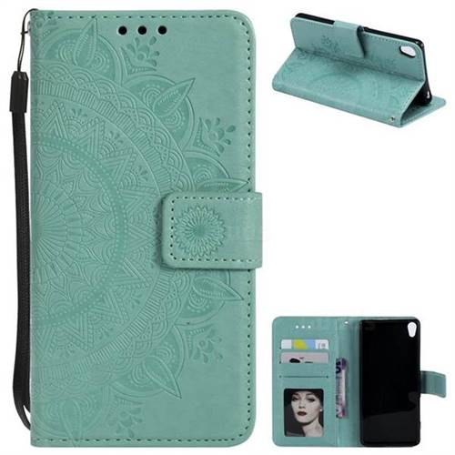 Intricate Embossing Datura Leather Wallet Case for Sony Xperia XA1 - Mint Green