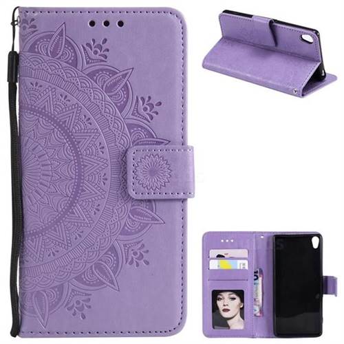 Intricate Embossing Datura Leather Wallet Case for Sony Xperia XA1 - Purple