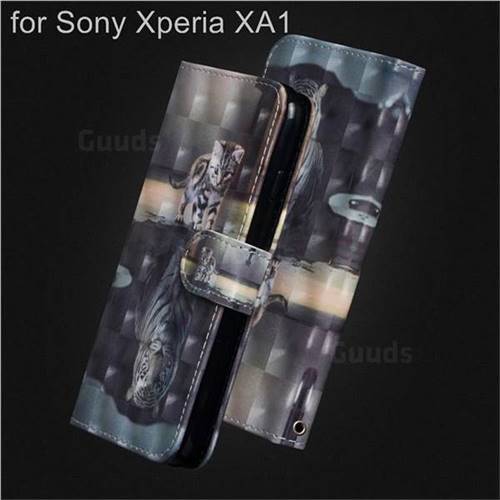 Tiger and Cat 3D Painted Leather Wallet Case for Sony Xperia XA1