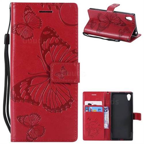 Embossing 3D Butterfly Leather Wallet Case for Sony Xperia XA1 - Red