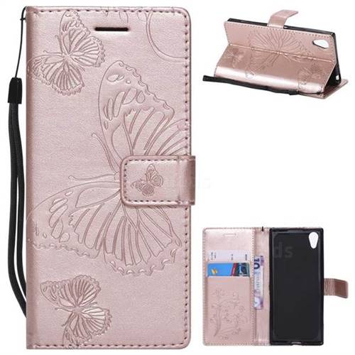 Embossing 3D Butterfly Leather Wallet Case for Sony Xperia XA1 - Rose Gold