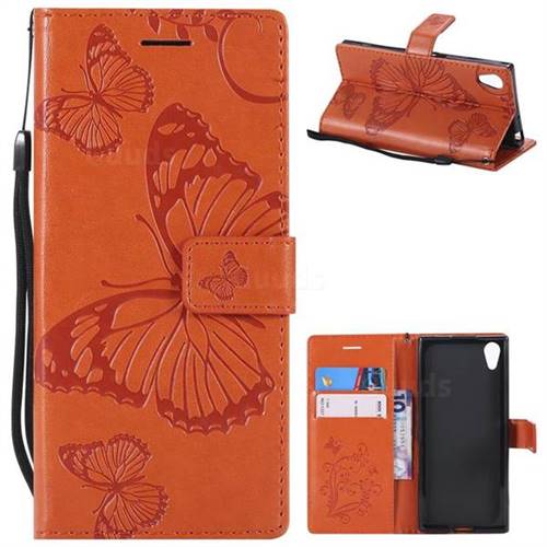 Embossing 3D Butterfly Leather Wallet Case for Sony Xperia XA1 - Orange