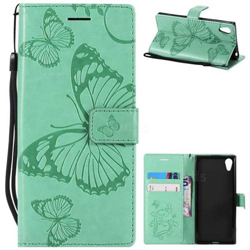 Embossing 3D Butterfly Leather Wallet Case for Sony Xperia XA1 - Green