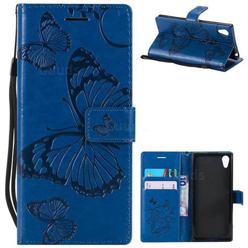 Embossing 3D Butterfly Leather Wallet Case for Sony Xperia XA1 - Blue