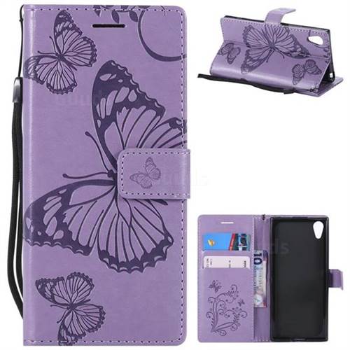 Embossing 3D Butterfly Leather Wallet Case for Sony Xperia XA1 - Purple