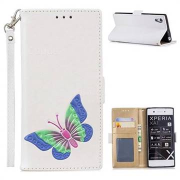 Imprint Embossing Butterfly Leather Wallet Case for Sony Xperia XA1 - White