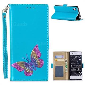 Imprint Embossing Butterfly Leather Wallet Case for Sony Xperia XA1 - Sky Blue