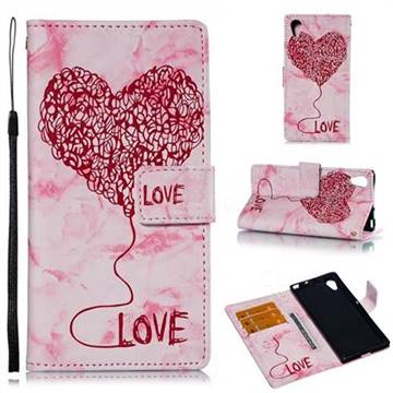 Marble Heart PU Leather Wallet Phone Case for Sony Xperia XA1 - Red