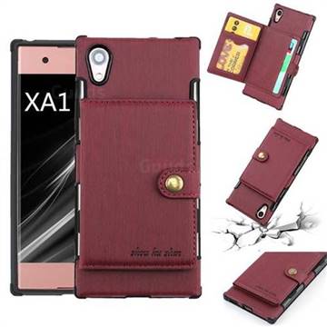 Brush Multi-function Leather Phone Case for Sony Xperia XA1 - Wine Red