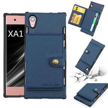Brush Multi-function Leather Phone Case for Sony Xperia XA1 - Blue