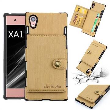 Brush Multi-function Leather Phone Case for Sony Xperia XA1 - Golden