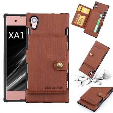 Brush Multi-function Leather Phone Case for Sony Xperia XA1 - Brown