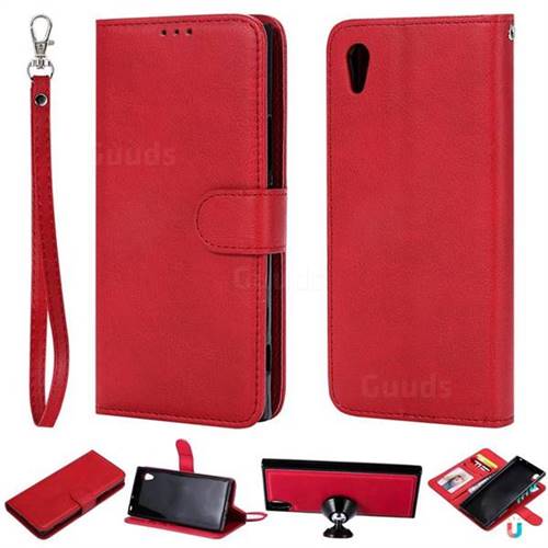 Retro Greek Detachable Magnetic PU Leather Wallet Phone Case for Sony Xperia XA1 - Red