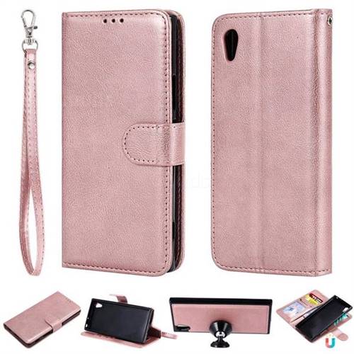 Retro Greek Detachable Magnetic PU Leather Wallet Phone Case for Sony Xperia XA1 - Rose Gold