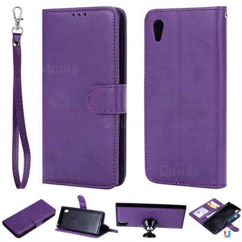 Retro Greek Detachable Magnetic PU Leather Wallet Phone Case for Sony Xperia XA1 - Purple