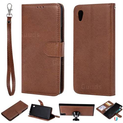 Retro Greek Detachable Magnetic PU Leather Wallet Phone Case for Sony Xperia XA1 - Brown