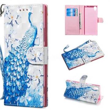 Blue Peacock 3D Painted Leather Wallet Phone Case for Sony Xperia XA1