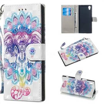 Colorful Elephant 3D Painted Leather Wallet Phone Case for Sony Xperia XA1