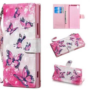Pink Butterfly 3D Painted Leather Wallet Phone Case for Sony Xperia XA1