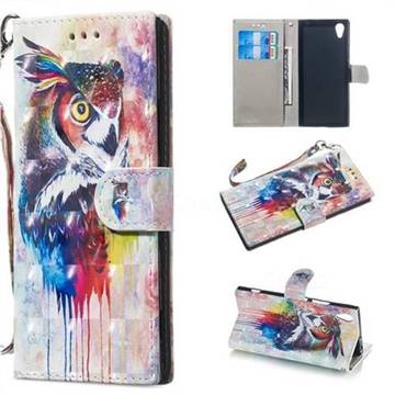 Watercolor Owl 3D Painted Leather Wallet Phone Case for Sony Xperia XA1