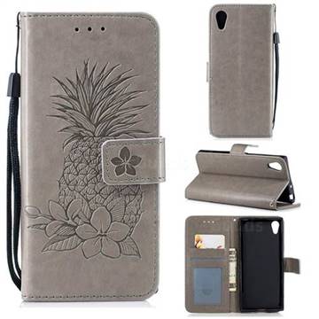 Embossing Flower Pineapple Leather Wallet Case for Sony Xperia XA1 - Gray