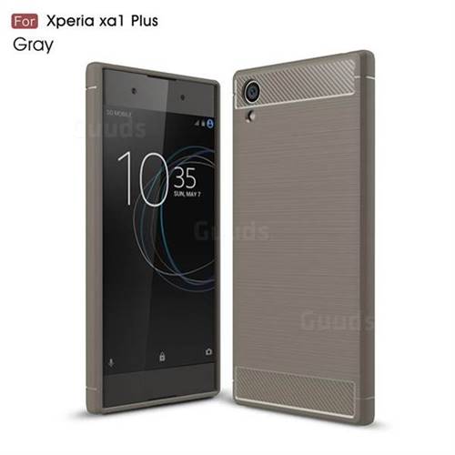 Luxury Carbon Fiber Brushed Wire Drawing Silicone TPU Back Cover for Sony Xperia XA1 Plus (Gray)