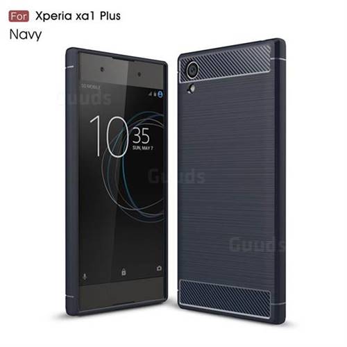Luxury Carbon Fiber Brushed Wire Drawing Silicone TPU Back Cover for Sony Xperia XA1 Plus (Navy)