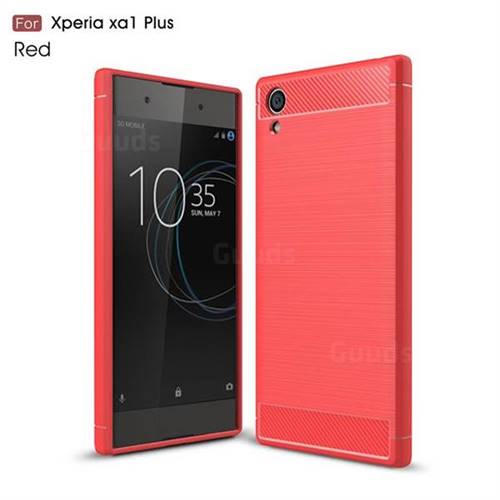 Luxury Carbon Fiber Brushed Wire Drawing Silicone TPU Back Cover for Sony Xperia XA1 Plus (Red)