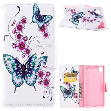 Peach Butterflies Leather Wallet Case for Sony Xperia XA1 Plus