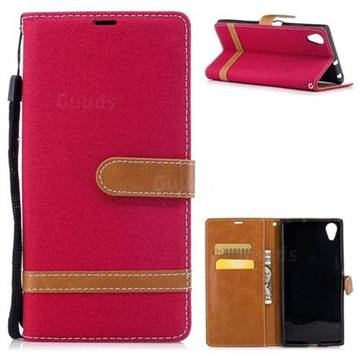 Jeans Cowboy Denim Leather Wallet Case for Sony Xperia XA1 Plus - Red