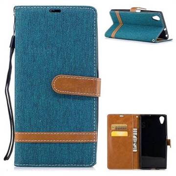 Jeans Cowboy Denim Leather Wallet Case for Sony Xperia XA1 Plus - Green